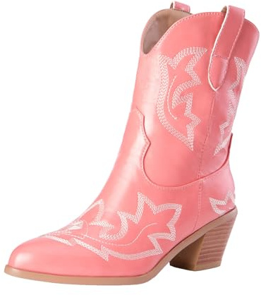 Xbemkste cowboystövlar damstövlar med klack, västerländska stövlar med spettå och broderi, kort skaft, stövlar vintage, mellanskaft, damstövlar, ROSA, 36 EU