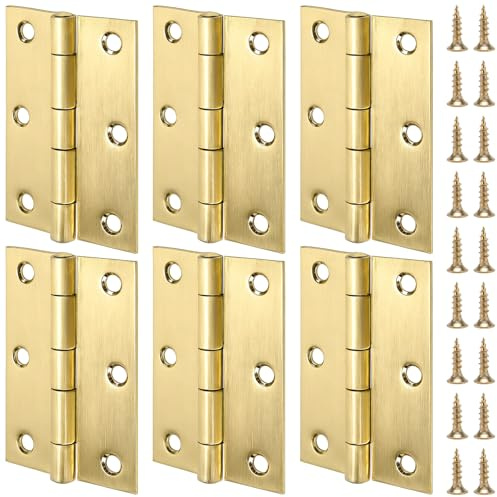 DAKFOOK 6 PCS 3 Inch (75mm) Polished Brass Ball Bearing Door Hinges, Stainless Steel Small Door Hinge for Bedroom, Cabinet Doors (3 Pairs)