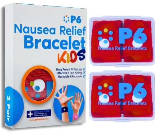 P6 Health Anti-Náuseas, bandas de muñeca naturales para niños para ayudar en viajes en coche y mareos