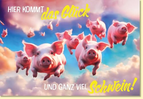 Gutsch Verlag Viel Glück Karte fliegende Schweine bunte Wolken lustige Doppelkarte Glückwunschkarte mit Spruch originelle Grußkarte Schwein Motiv - mit Umschlag