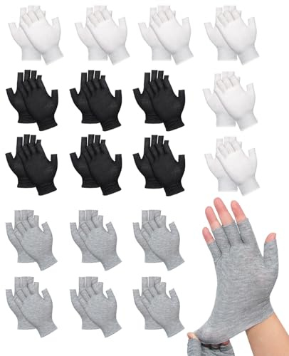 hommova 18 Pairs Cotton Gloves – Fingerless Design for Overnight Use with Hand Cream, Soft Breathable Gloves to Help Lock in Moisture for Dry Hands, Women & Men (White, Black, Grey)