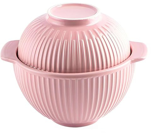 OIFAODAO, Keramisk instant nudelskål, keramiska soppskålar med lock, stor soppkopp handtag, små Ramen-skålar Mikrovågsugn ，Keramisk nudelskål(Pink)
