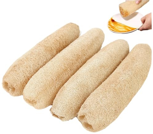 4 Stück natürlicher Luffa-Schwamm, biologisch abbaubar für Bade- und Duschgeschirr