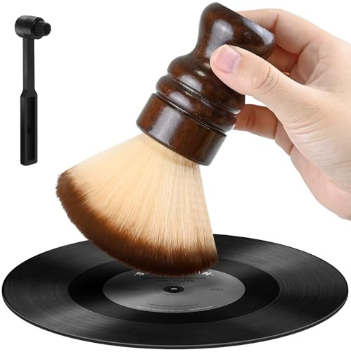 Vinyl Record Cleaning Brush, 2-in-1 Anti-Static Carbon Fiber Record Brush & Stylus Cleaner with Wooden Handle, Turntable Accessories and Gift for Record Collectors
