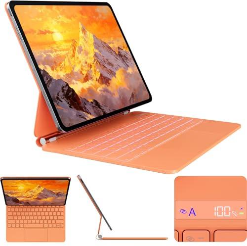 CSZZACME Clavier AZERTY Épuré pour iPad Pro 13 Pouces M5 2025 & M4 2024 avec Trackpad Multitâche, Rétro-éclairage, Touches Raccourci, Fixation Magnétique, Orange