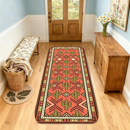 Tappeto runner a forma di cactus, bohémien, tribale, geometrico, estivo, corallo, antiscivolo, morbido, rettangolare, resistente alle macchie, per cucina, comodino, ingresso, corridoio, decorazione 6