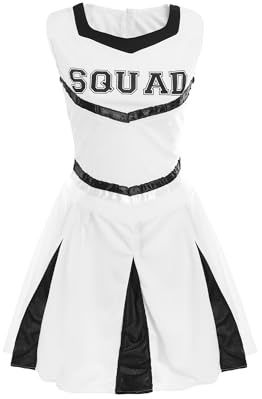 Cheerleader-Kostüm für Damen – Größe S – weiße Uniform, mit Faltenrock – Damenkostüm für die High School, Cheer Captain American Party Outfit