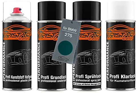 TRISTARcolor Peinture voiture Aérosols plastique pour BMW 275 Bostongrün M. | Bostongrün Metallic, Kit bombes de peinture pour pare-chocs/plastique