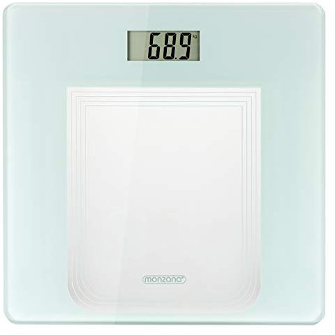 monzana® Digitale Personenwaage hochpräzise DMS-Sensoren LCD Display Step-On-Technologie bis 180kg Körperwaage Waage weiß