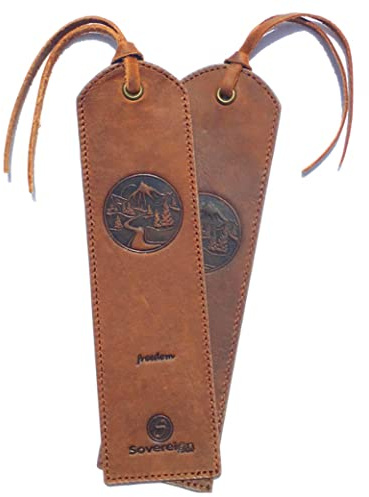 Leder Lesezeichen Mit einzigartigem Berg Design Handgefertigtes Mit Traditionellem Quasten Lesezeichen. Echtleder Einzigartige Geschenke Für Frauen, Männer, Kinder - 2er Pack