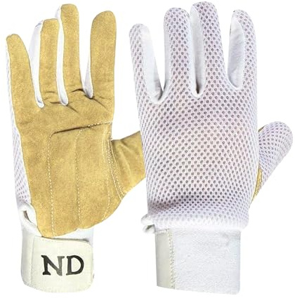 ND Wicket Keeping Inner Chamois Padded Gloves – Professional Cricket Wicketkeeper Gloves – Durable Leather Palm & Breathable Mesh Back – Superior Grip & Comfort – Adjustable Wrist Strap