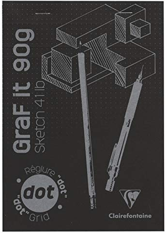 Clairefontaine 96843C Blocco Punto Metallico GraF'it - 80 Fogli Carta da Disegno per Schizzi - Formato Puntinato DOT - Fogli staccabili - A5 14,8x21 cm 90g - Copertina Nera