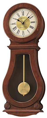 SEIKO QXH071BLH Circular Classic Wall Clock with Pendulum and Chime, Maple Veneer, 25.5 x 9.5 x 4.5 Inches