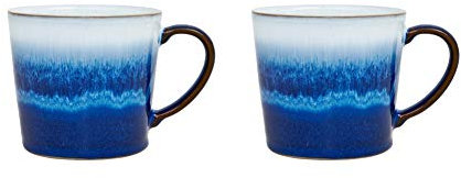 Denby - Blue Haze Large Coffee Mug Set of 2 - 400ml Stoneware Tea Mug Set - Dishwasher Safe, Microwave Safe