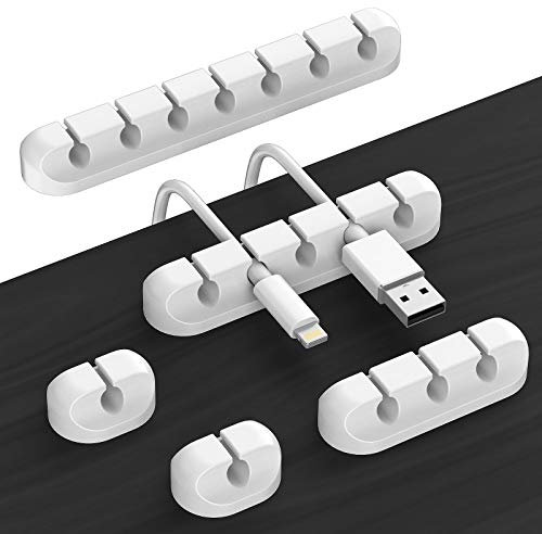 Kabelhalter Kabelclips, 5 Stück Kabelmanagement, Klebehaken für Schreibtisch, Netzkabel, USB Ladekabel, Ladegeräte, Audiokabel, Büro und Privatanwender (Weiß, 1-1-3-5-7 Steckplätzen)