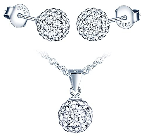 Yumilok Damen Schmuckset Shambala Kugel Anhänger Ohrstecker Halskette Ohrringe Kette Set Schmuck Set 925 Sterling Silber für Mädchen