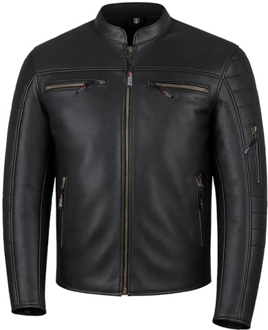 REVOLT Men's Motorcycle Jacket, Natural Buffalo Leather, CE Armor - Ventilation, Cruiser Motorbiker Touring Biker Black XL