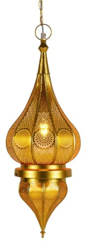Orientalische Hängeleuchte Fayna handgemacht aus Metall in Gold 55 cm
