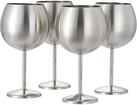 Oak & Steel - 4 Copas Globo Grandes de Acero Inoxidable para Ginebra, Copas de Cóctel (XL 700ml) - Plata Mate - Robustas e Irrompibles - Set de Regalo para Cumpleaños y Navidad