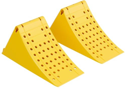 Wiltec Unterlegkeile Anhänger 2 Stück bis 6,5t Unterlegkeile LKW 470x200x230mm für Reifen bis 200mm Breite, mit Stahlzähnen und Handgriff