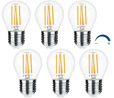 Akynite Lampadina G45 E27 4W LED Dimmerabile Luce Calda 2700K, 400LM, AC 230V, Equivalente E27 40W, Lampadine Globo E27 Filamento Calda per Luce Decorativa, set di 6