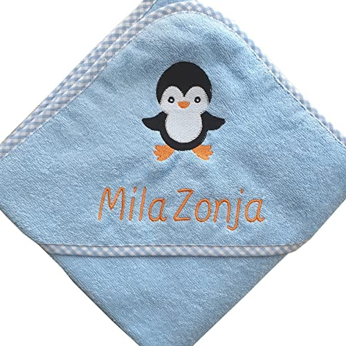 Babyhandtuch mit Namen, kleiner Pinguin, 80cm, Kapuzenbadetuch, Kapuzenhandtuch, Handtuch, personalisiert, babygeschenk, baby, taufgeschenk
