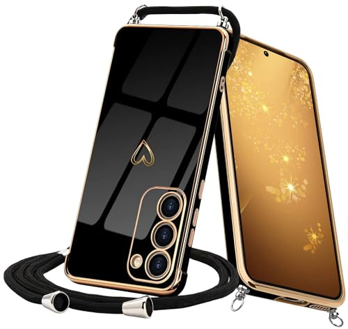 Keteen Handyband Hülle für Samsung Galaxy S20 FE Handyhülle mit Band Cute Herz Muster Galvanisierte Slim Silikon mit Abnehmbar Kordel Stossfest Cover Necklace Handyhülle für Samsung S20 FE, Schwarz