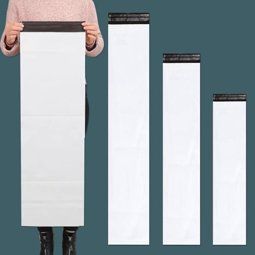 Poly-Versandtaschen, lang, 30,5 x 109,9 cm, 50 Stück, Umschläge, Taschen für einzigartige Gegenstände, Aufbewahrungsverpackung, weiß, selbstklebend, wasserdichter Versand