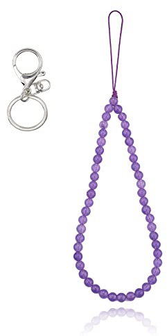 BEEFLYING Natural Stone Beaded Phone Charm Wrist Strap for Case, Purple | Gemstone Beaded Handmade Cellphone, for Keychain Phone Card Wallets, with Alloy Lobster Clasp