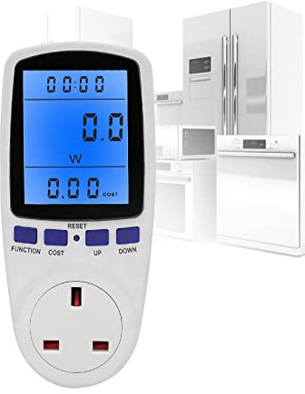 Power Meter, Power Meter UK Plug, Power Meter Energy Monitor, Power Meter Electricity Usage Monitor, 13A Energy Monitor with LCD Display UK Plug, for Home Appliances(Blue Backlight)