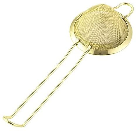 Colador chino fino cónico acero inoxidable malla fina y gancho bar restaurante cocina filtración pulpa semillas impurezas tamiz cócteles Ø7,5cm (oro)