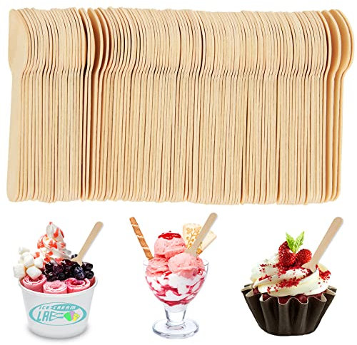 WOPPLXY 300PCS Disposable Mini Teaspoons - 4.3inch Small Wooden Spoons for Ice Cream, Dessert, Party, Craft