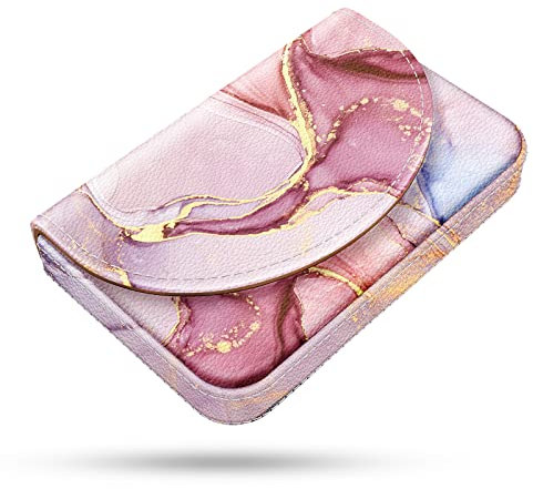 xiviers Visitenkartenhalter, PU-Leder, Visitenkartenetui, Farbdruckmuster, Kartenhalter, Geldbörse, Taschen, magnetische Kreditkartenhalter für Damen und Herren, Rosa Marmor, Visitenkartenhalter aus