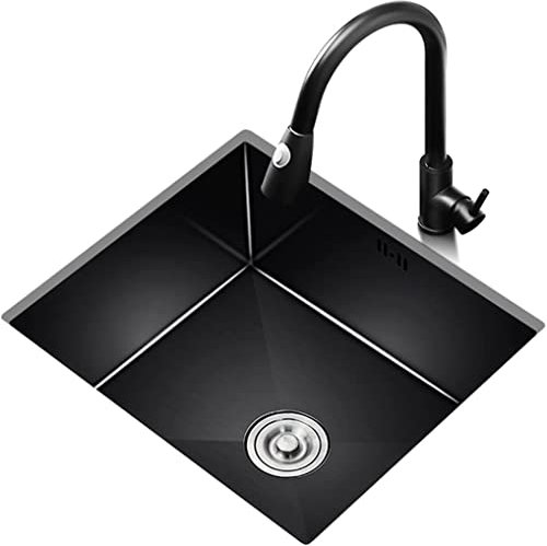 NIZAME Küchenspülen Einzelbecken-Barvorbereitungsspüle aus Edelstahl mit Wasserhahn und Abfluss Modernes schwarzes Wohnmobil-Waschbecken zur Verwendung in Innen- und Außenküchen (Farbe: Schwarz, Gr
