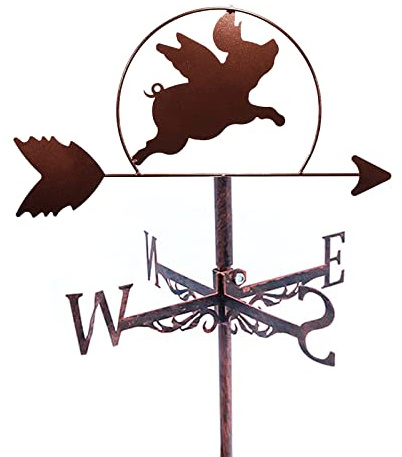 EICOFF Dekorative Windfahne, Wetterfahne, Gartenstecker, Wetterfahne aus Metall, fliegendes Schwein, Dekoration, Windrichtungsanzeiger für Dachdekorationen im Freien, Geschenk