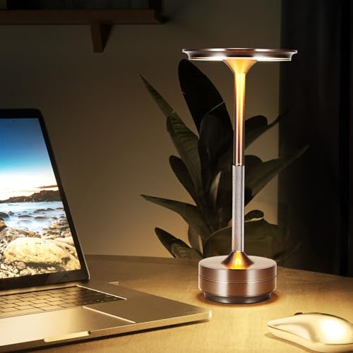 Nachttischlampe mit Touch Steuerung, Kabellose LED Schreibtischlampe, Tragbare USB Aufladung 3 Beleuchtungsfarben Dimmbare Tischlampe für Schlafzimmer Büro Wohnzimmer Bar Restaurant Dekoratio Geschenk