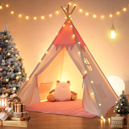 besrey Toddler Tipi Tent，Teepee Tent for Kid，Teepee Kids Tent, Kids Teepee indoor with Padded mat Play tent Cotton Indoor Playhouse for Toddler Girls