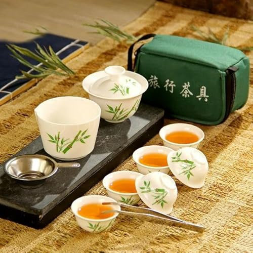QIUMING Service à thé en céramique, Tasse à thé Fu de théière de Voyage, Service de Tasse à thé Portable, cérémonie Chinoise, thé en Porcelaine, Ensemble Gaiwan Kung en céramique