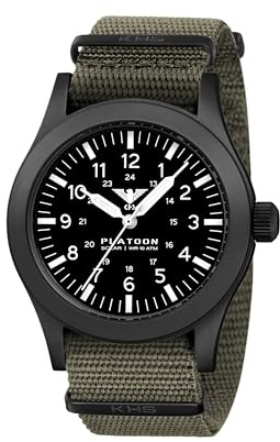 KHS Platoon Black Steel Solar KHS.PLABSS.NSGO mit Natoband Steingrau-Oliv | Einsatzuhr mit Quarzwerk,