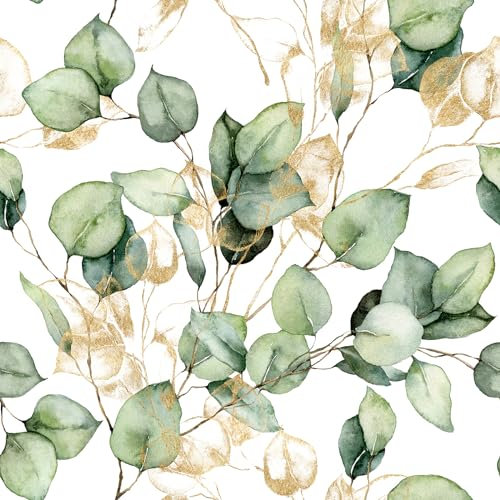 Muriva Eucalyptus Leaves Wallpaper - Floral/Nature Themed - Modern Decorative Luxury Wallpaper - Green/Gold