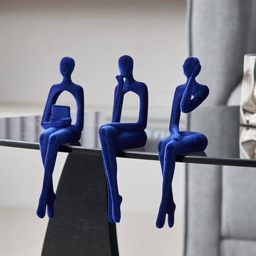 FJSPERM Blaue Denker Statuen Home Decorations für Wohnzimmer, 3Pcs Regal Dekor Akzente, Moderne ästhetische abstrakte Kunst Skulpturen für Bücherregal Couchtisch TV Schrank Schreibtisch Dekor (Blau)
