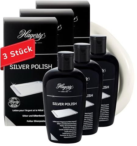 Hagerty Set 3x Silver Polish 250 ml I Effiziente Silber-Politur für Silber und versilbertes Metall I Polierpaste mit Sofortwirkung für Vasen Rahmen Accessoires Dekorationsartikel für erneuerten Glanz
