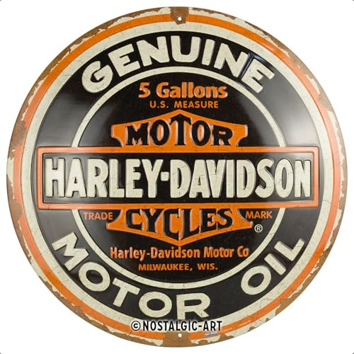 Nostalgic-Art Retro Blechschild, Ø 35 cm, Harley-Davidson – Genuine Motor Oil – Geschenk-Idee für Biker, Original Lizenzprodukt (OLP), aus Metall, Vintage Design, Blechschilder Sprüche | Original Harley-Davidson Lizenzprodukt (OLP), aus Metall, Vintage Design, Blechschilder Sprüche, Geschenk-Idee für Biker
