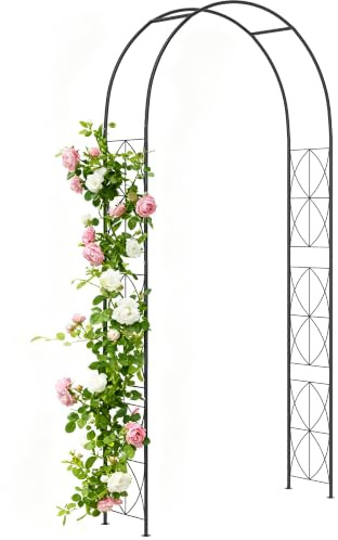 Outsunny Arco de Jardín de Metal Arco de Rosas Arco de Boda Diseño Enrejado para Plantas Trepadoras para Decoración Patio Terraza 114x30x230 cm Negro