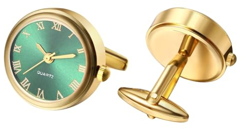 JewelryWe Herren Uhren mit Manschettenknöpfen Taschenuhr: Analog Quarz Manschettenknopfuhr Runde Römische Ziffern Zifferblatt Uhr Cufflink Watch Gold/Silber Geschenk für Männer