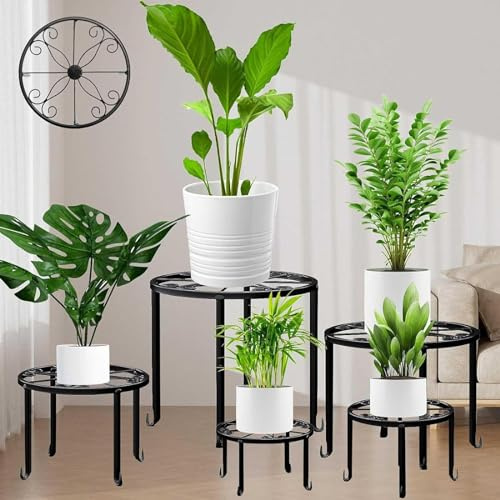 KADIO Blumenständer , Pflanzenständer Aus Metall Schwarz 5er-set , Für Innen Außen Garten Pflanzen , Blumentopf Ständer Anti-rost Eisen Display Rack , Für Pflanzenhocker (Schwarz)