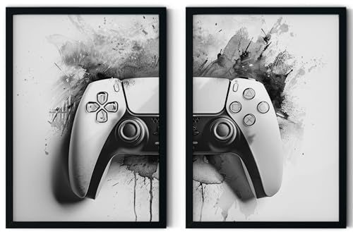MJ-Graphics® Poster Gaming Controller PS5 Jugendzimmer Gaming Room, 2xA2 Gamer Deko, Zimmer Deko Jungs Wand Bilder, Gaming Wand Deko, Deko Jugendzimmer Gaming PS5 Poster Gaming Deko Zimmer ohne Rahmen