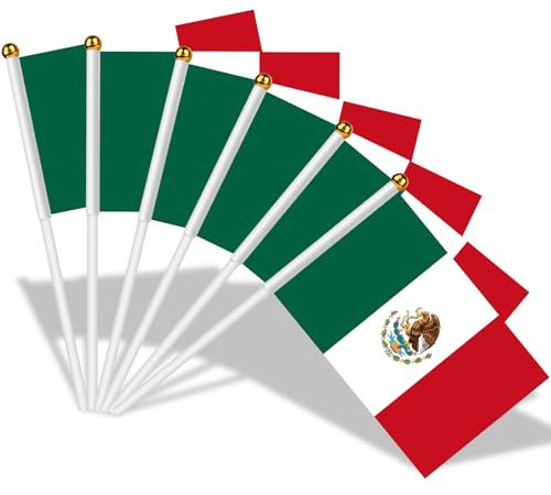 AhfuLife Petit Drapeau Mexique - 15Pcs Mini Drapeaux Mexicain avec Poteau Solide Blanc de 30cm pour Décoration Jardin Bar Américain Football Match, Coupe du Monde, Fête Nationale
