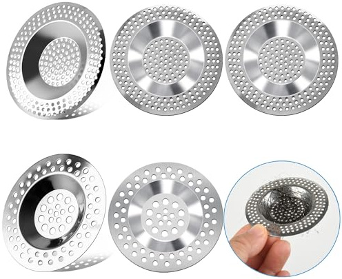 Annyswit 6 Stück Abflusssieb Edelstahl, 2,8 | 2mm/3mm Lochgröße Haarsieb Dusche, Sieb Dusche Abfluss Haare, 90 Löcher Waschbecken Sieb für Küche, Schnelle Abfluss, Verhindert Verstopfung