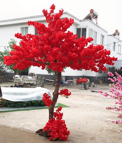 MOLVUS Künstlicher japanischer Kirschblütenbaum-Dekor – rote Sakura-Blüten für Hochzeiten im Innen- und Außenbereich – lebensechtes Sakura-Baum-Dekor
